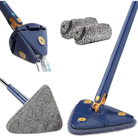360 Roterbar Justerbar Rengöringsmopp Långt skaft Triangulär mopp Återanvändbar Spin Mop Rostfri Stål Handtag Mopp