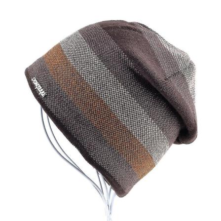 Mænds Vinterhue Strikket Uldhue Plus Fløjl Hat Tykkere Stribet Ski Sports Beanies
