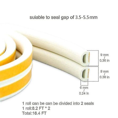 Indendørs vejrstrimler, skum Epdm D-type 16ft(5m), hvid