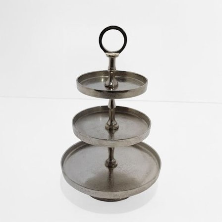 3-tasoinen alumiininen tarjoilualusta, 22x22x36 cm, hopea