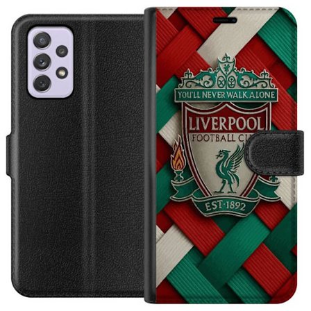 Kompatibel Tegnebogsetui til Samsung Samsung Galaxy A52s 5G Liverpool Football Club-emblem med You'll Never Walk Alone i kraftigt grafisk design for p