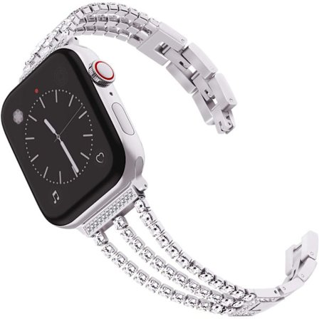 Kompatibel med Apple Watch-armband 38 mm 40 mm 41 mm, damarmband med glittrande kristaller, ersättningsarmband i silver