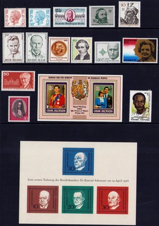 Berømte personer - Frimærkepakke - Postfrisk