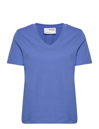 Slfessential Ss V-Neck Tee Noos T-shirts & Tops Short-sleeved Blå Selected Femme*Betinget Tilbud