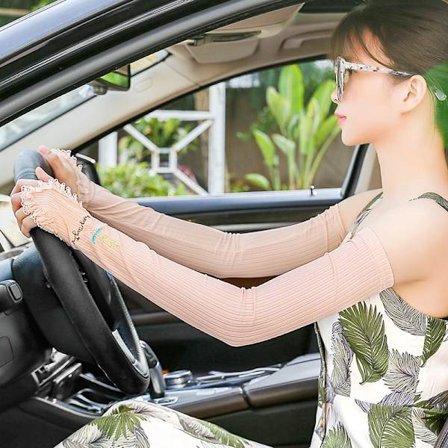 Solskyddshandskar för kvinnor, UV-resistenta tunna och långsträckta, sommaris-silke, för bilkörning och cykling, armskydd, svala ärmar