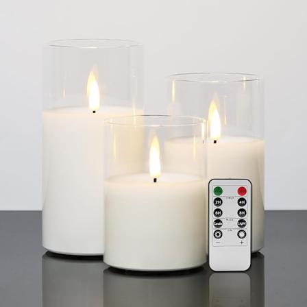 Klar Glass Flammeløse Lys med Flimring, Realistiske Batteridrevne Elektriske LED-Lys med Fjernkontroll D 3" H 4"" 5"" 6"" white"