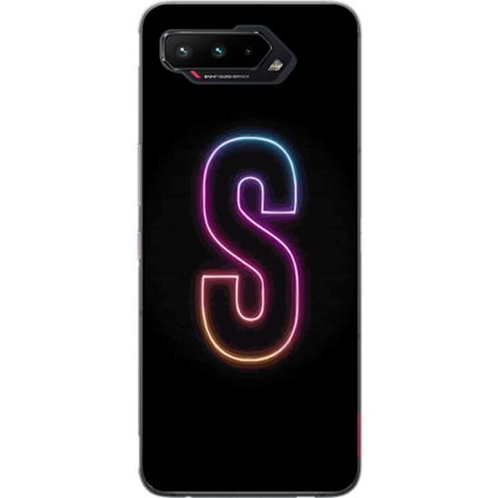 Kompatibel Mobilcover til Asus Asus ROG Phone 5 Neonbogstav S i lyserød og blå toner mod en mørk baggrund, stilfuld bogstavkunst med retro-futurist
