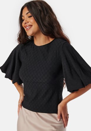 Bubbleroom - Volume Sleeve Blouse - Black - Kläder