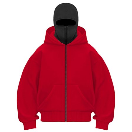 Unisex Y2K Balaclava Ytterkläder – Zip-Up Dubbellagers Hoodie, Hip Hop Jacka