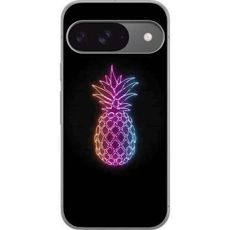 Kompatibelt Mobildeksel til Google Google Pixel 9 Neonlysillustrasjon av ananas i fargerikt lys mot svart bakgrunn