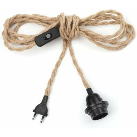 E27-kanta kytkimellä ja johdolla, teollinen lamppukanta, kattokruunu, sähköjohto, vintage-kattokruunu, hamppuköysi, kaapeli 4,5 m DIY-lampulle