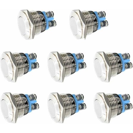 Momentant metall trykknappbryter 12V 8 stk 16mm for marine vanntett bil RV lastebil båt