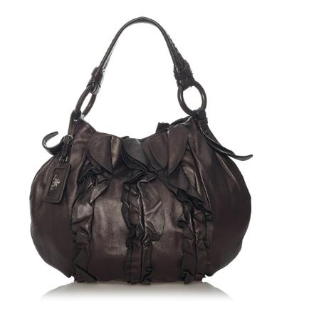 Prada Vintage, Pre-owned Ruffled Leather Tote Bag Bruin, Dames, Maat:ONE Size