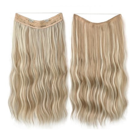 Kvinners justerbare pannebånd Halo Hair Extensions Usynlig Wire Bølget Krøllete Langt Syntetisk Hårstykker