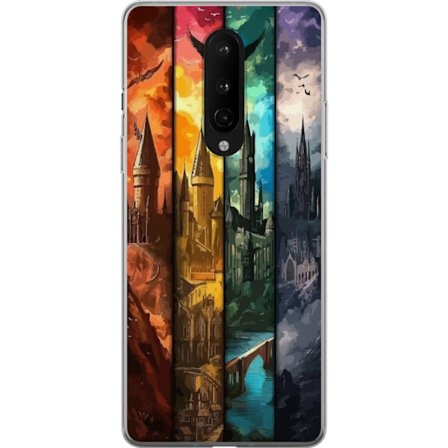 Yhteensopiva Puhelinkuori OnePlus OnePlus 8 Neljä taianomaista linnaa eri elementtiväreissä, eeppinen fantasiataide tulen veden ilman ja pimeyden y