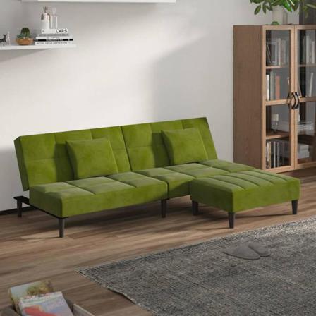 Vidaxl Bäddsoffa 2-sits Med Två Kuddar Och Fotpall Ljusgrön Samm Grön