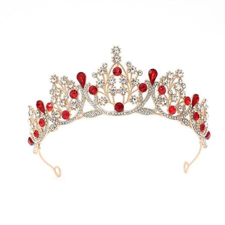 Tiara-krona för kvinnor, strass drottningkronor bröllop tiaror kronor pannband (röd)