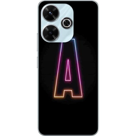 Kompatibel Mobilcover til Xiaomi Xiaomi Redmi 13 Minimalistisk neonbogstav A i regnbuefarvet lys mod sort baggrund i moderne typografisk stil