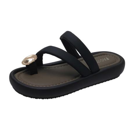 Dame Open Toe Metal Spænde Tyk Sål Flad Hæl Casual Fashion Sandaler