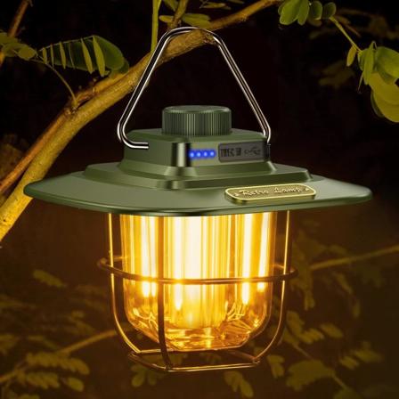 Ladattava vihreä retkeilylamppu Retro LED -retkeilyvalo USB-ladattava C-Light Hot&Natural, portaaton himmennys, kirkas 13H+ autonomia, kannettava 