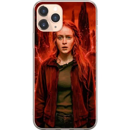 Kompatibelt Mobilskal till Apple Apple iPhone 11 Pro Porträtt av en ung kvinna med rött hår i en apokalyptisk landskap, röda blixtar och mörka kl