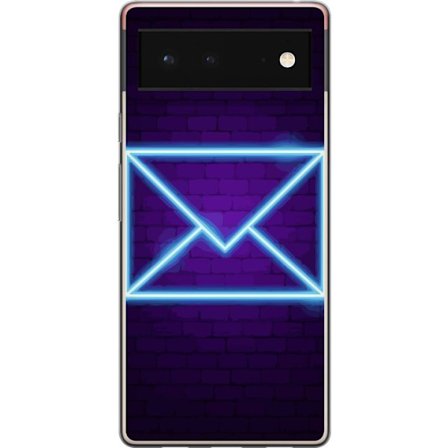 Kompatibel Mobilcover til Google Google Pixel 6 Neon illustration af kuvert i blåt lys mod lilla teglvæg, moderne symbol for beskeder kommunikation