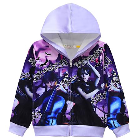 Wednesday Sesong 3D Trykk Barn Hoodie Glidelås Rock Langærmet Topper Lilla purple 120cm