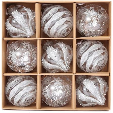 Joulukuusen pallot, 9 joulupalloa, joulukuusen pallot, riippuvat pallokoristeet, valkoinen