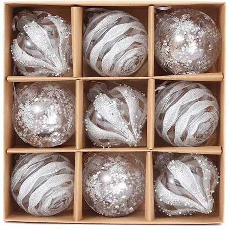 Joulukuusen pallot, 9 joulupalloa, joulukuusen pallot, riippuvat pallokoristeet, valkoinen