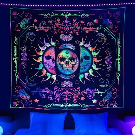 Tapetserier Blacklight Tapet Sol og Måne Tapet UV-reaktiv Skalle