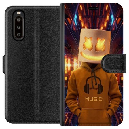 Yhteensopiva Lompakkokotelo Sony Sony Xperia 10 II DJ-hahmo valaisevassa kypärässä ja hupparissa futuristisessa musiikkiympäristössä neonvalojen