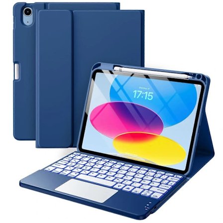 Etui med tastatur til iPad 10./11. generation, 11/10,9 tommer, styreflade, baggrundsbelysning, marineblå