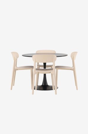 Venture Home - Ruokailuryhmä Glade ja ruokapöydän tuolit Åstol, 4 kpl - Musta - Ruokailuryhmä 4 hengelle - - Homeroom