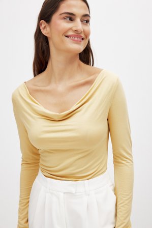 NA-KD Soft Line drapiertes Oberteil - Rüschenoberteile - Gelb - S (EU 34-36)