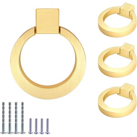 4-pakning skap knotter sinklegering skuff håndtak ring børstet messing runde skap kjøkkenhåndtak gull dør skuff knott for kjøkkenskap dør