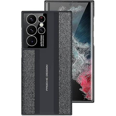 Ægte læder etui kompatibel med Samsung Galaxy S23 Ultra ægte læder bagcover ultratynd hård kofanger