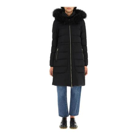 Woolrich, Zwart Long Down Jacket with Hood Zwart, Dames, Maat:XS
