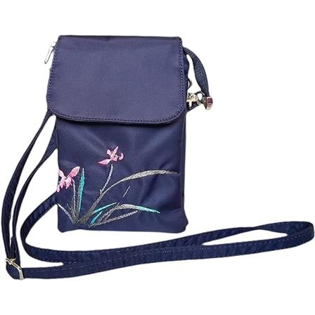 Kvinnors mobiltelefonväska crossbody, nylonbroderi liten axelväska