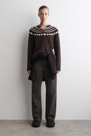 COS Wełniano-Kaszmirowy Kardigan Ze Wzorem Fair Isle in Brązowy
