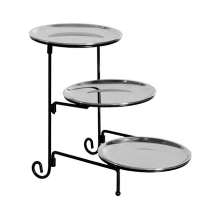 Tre-lags frugtkurv i rustfrit stål, moderne frugtkurv i flere lag til opbevaring af frugtsnacks, sølvfarvet