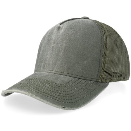 Equip - Groen trucker Cap - Distressed Olive Pigment Washed A-frame Trucker @ Hatstore