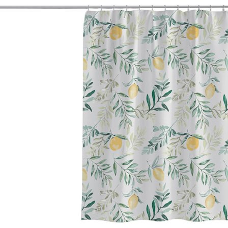 Gult citron bruseforhængssæt, grønne blade frisk frugt vandtæt polyesterstof 72 x 72 tommer badeværelsesindretning med kroge