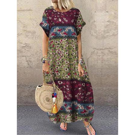 S Summer Boho Sundress Dam Party Lång Klänning Casual Vintage Sh