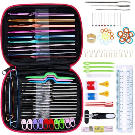 100 stk tilbehør strikkeutstyr 22 stk aluminium strikkekroker assortert sett med kroker verktøysett rosa