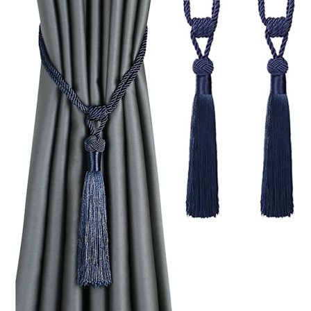 Gardinknyttringar Handvävda Hållare Heminredning Knyttringar (Blå, 2-pack)