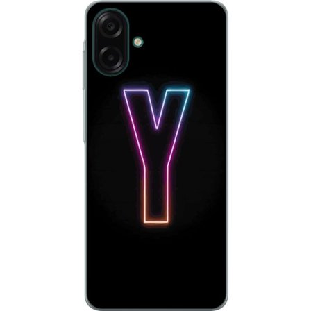 Kompatibelt Mobildeksel til Samsung Galaxy A07 4G Minimalistisk neonbokstav Y i fargeskiftende lys mot svart bakgrunn