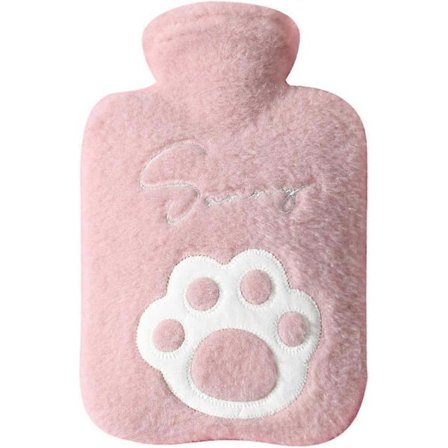 Varmtvannsflaske med plysjtrekk, bærbar varmepose 1-liters gummi varmtvannsflaske for hånd, fot, mage