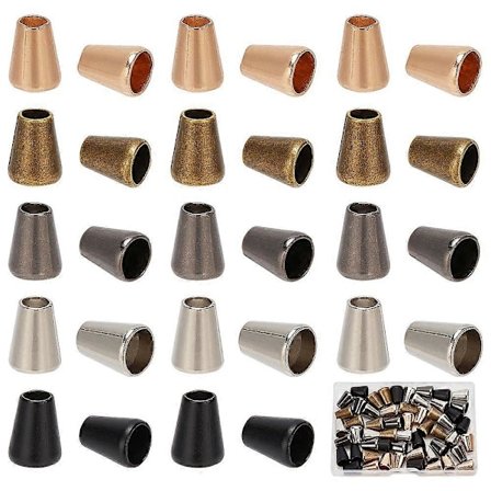 5 farger 60 stk. Snorstopper i sinklegering, konisk snor, taulås, hettegenser, snorerstatning, snorlås i metall, taustrammer for snor, klær