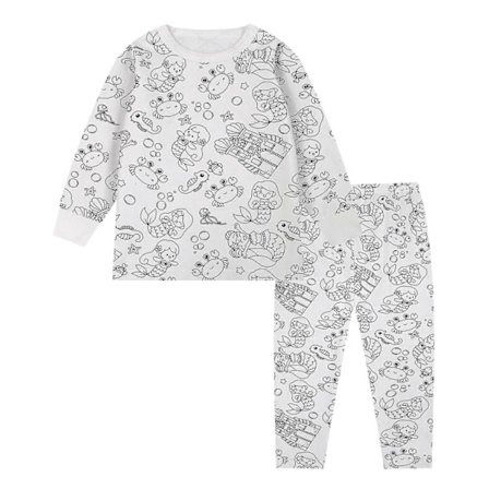 Kreative barne DIY graffiti pyjamas hjemmeklær sett, mal dine egne pyjamasfarger for gutter og jenter Mermaid—max