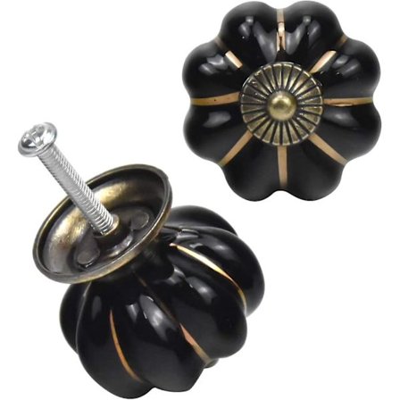 6 st Vintage Keramiska Pumpa Knoppar, Antik Möbel, Låddörr Knoppar Draghandtag Med Skruvar (Svart)